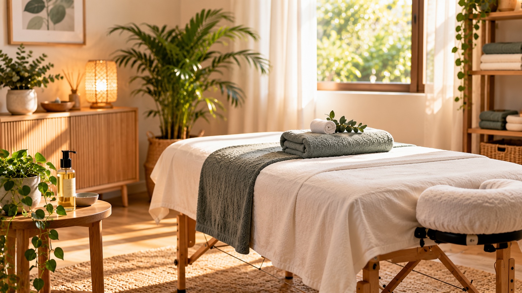 Massage treatment room prepared for a first massage appointment
